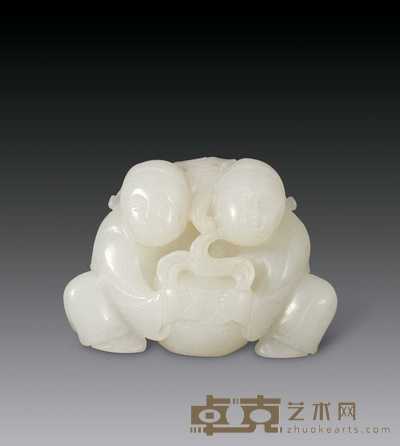 清 白玉双童挂件 高5cm